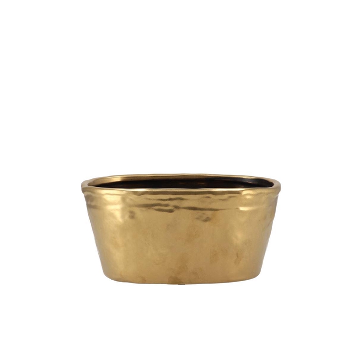 <h4>Iron Stone Gold Glazed Oval Pot 25x13x11cm</h4>