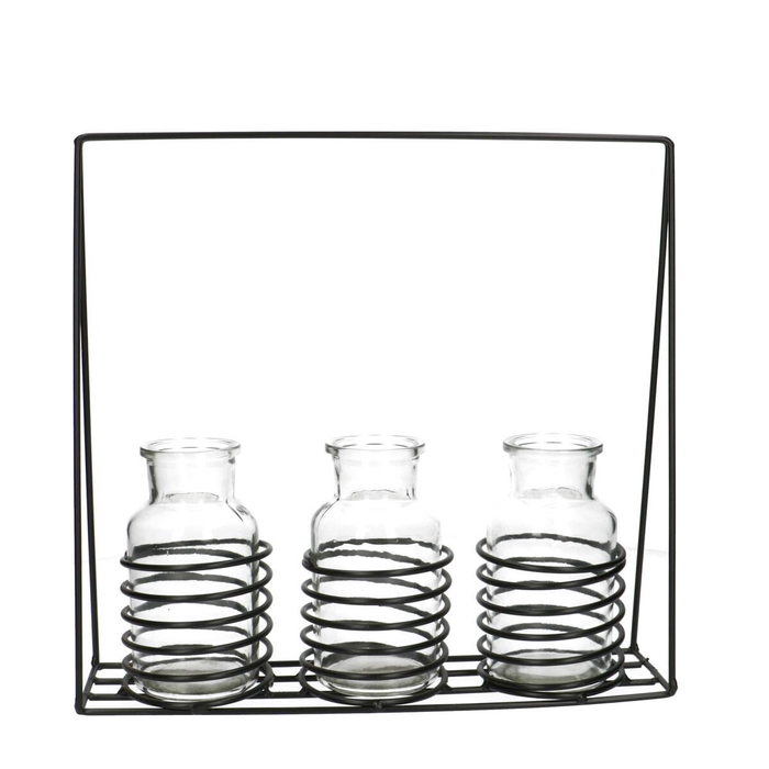 <h4>Glass Bottle Container+3bottle met.d5/7*12cm</h4>