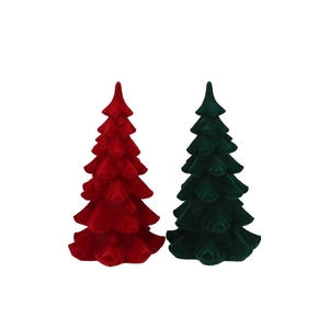 X-mas Flock Red Green Tree Ass 15x15x25cm