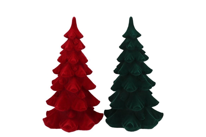 <h4>X-mas Flock Red Green Tree Ass 15x15x25cm</h4>