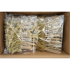 Pick star open d.9cm+12cm stick gold glitter