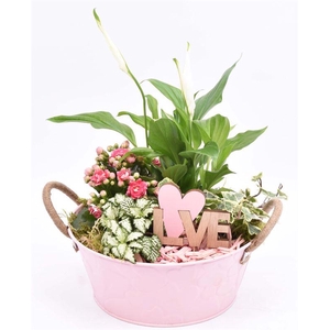 Zink schaal roze hart 25cm