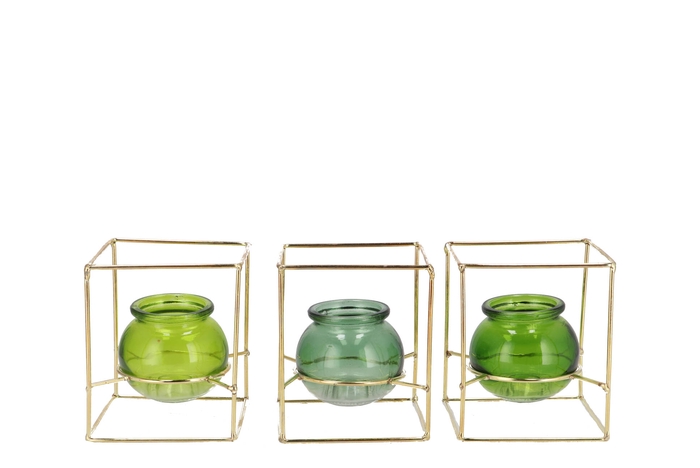 Polly Fresh Green Mix Metal Rack Square Glass Ass 11x11x13cm