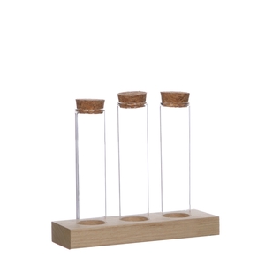 Glas Fles Tray 3buis+kurk d03*15cm