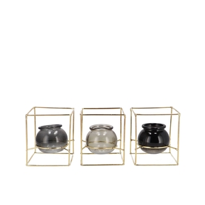Polly Summer Grey Mix Metal Rack Square Glass Ass 11x11x13cm