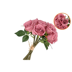 Silk Roses Bouquet 7x Dark Pink 26x20x30cm