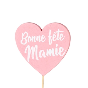 Bijsteker Bonne Fete Mamie 7x6.5cm+12cm stok roze