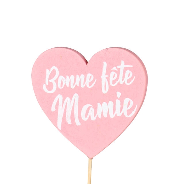 <h4>Bijsteker Bonne Fete Mamie 7x6.5cm+12cm stok roze</h4>