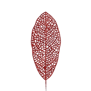 Bijsteker Blad glitter open 14x6cm+10cm draad rood