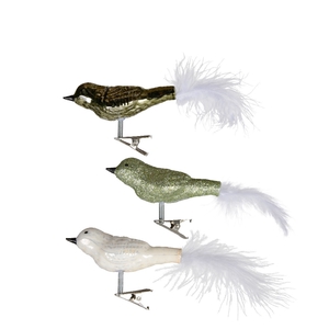 Kerst Deco vogel glas+clip 8cm