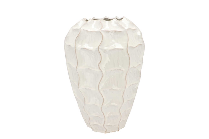 Lima White Vase Long Carve 26x26x37cm