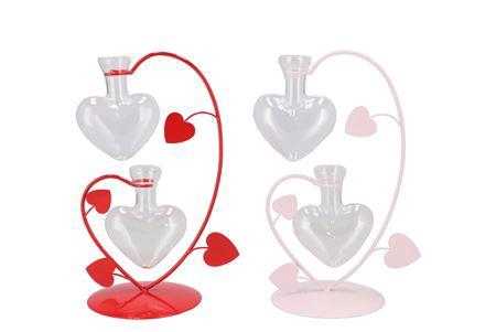 <h4>Xelly Red/pink Metal Rack Love Vases Ass 15x11x25</h4>
