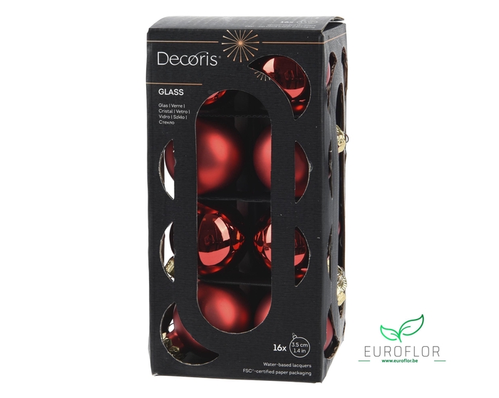 KERSTBAL GLASS 35MM 16PCS CHRISTMAS RED