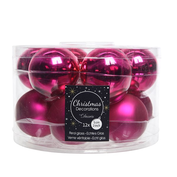 KERSTBAL GLASS 50MM 12PCS SUPER PINK