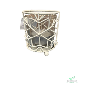 KANDELAAR+GLAS CREME D6