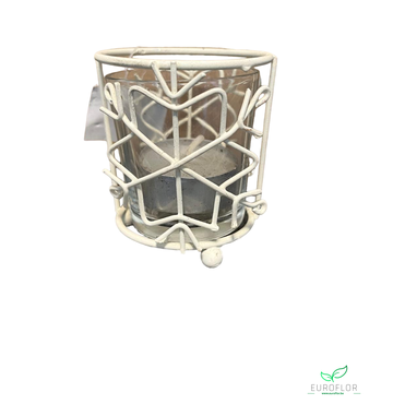 KANDELAAR+GLAS CREME D6