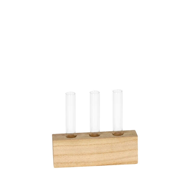 Houten standaard Oyama 12,5x2,8xH4,5cm glas x3 FSC