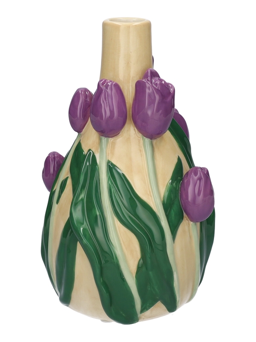 <h4>DF00-730380100 - Bottle Tulips d3.5/13.3xh21.6 purple/cream</h4>