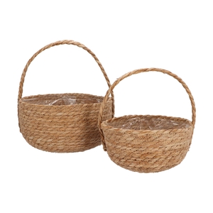 Seagrass Laos Straw Basket Natural Handle S/2 27x15cm Nm