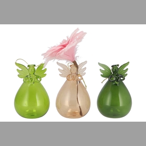 Sparkly Green Led Angel Glass Vase 7x12cm