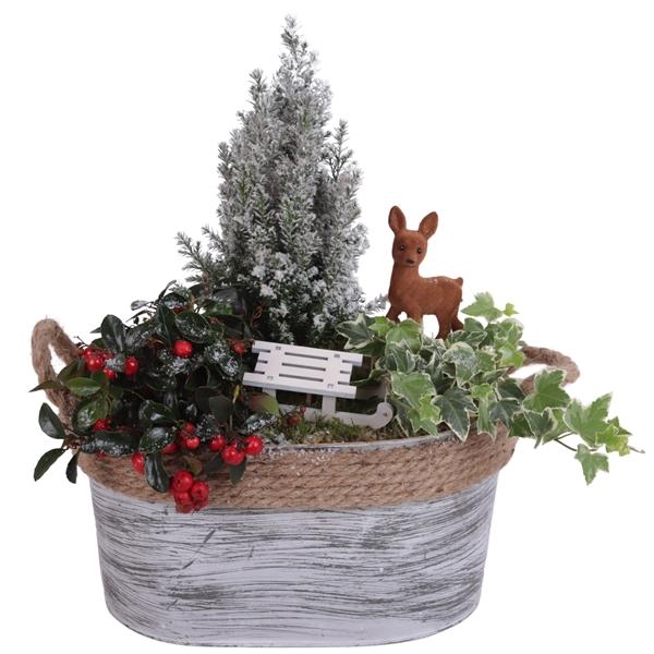 <h4>Winter Arr. Outdoor Zinc Pot Oval Rope Ø23cm 3PP</h4>