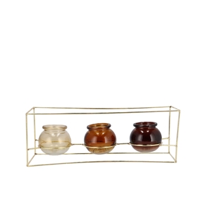Polly Natural Brown Mix Metal Rack 3 Glass Ass 35x11x13cm
