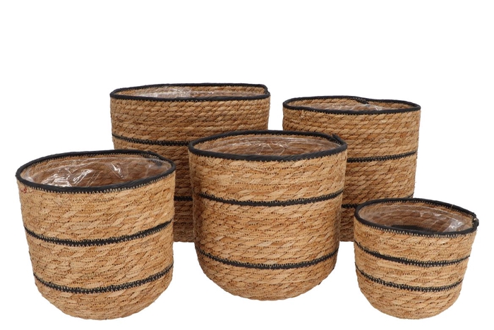 <h4>Seagrass Laos Straw Basket Natural Black Stripe S/5 28x29cm</h4>