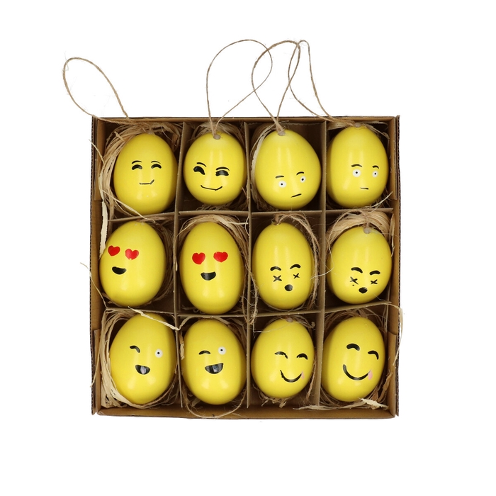 <h4>Pasen Deco hanger ei d4*6cm Smiley x12</h4>