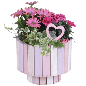 Mothersday Arr. Outdoor Wooden Pot on Stand Pastel Pink Ø22cm 3P
