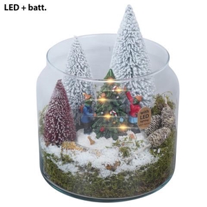 PTCV2117 Arrangement Christmas Village in glazen vaas met LED