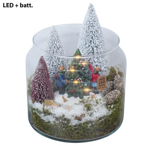 <h4>PTCV2117 Arrangement Christmas Village in glazen vaas met LED</h4>