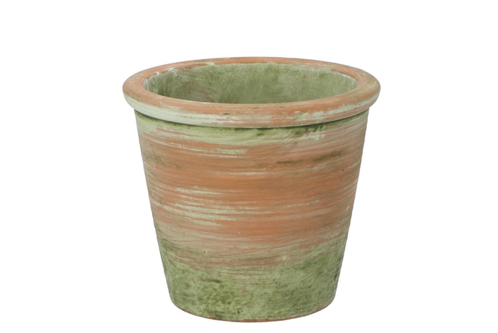 Cement Pot Oud Groen Rood 16x14cm