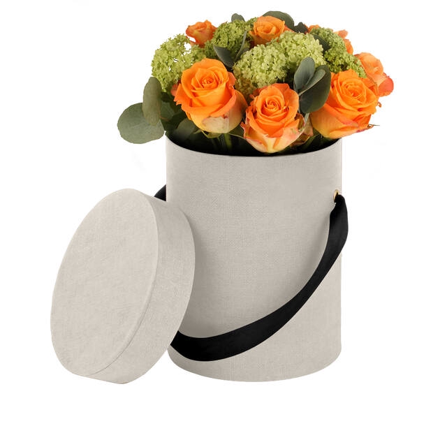 <h4>Hat box Fabric carton+ribbon 13xH17cm beige</h4>