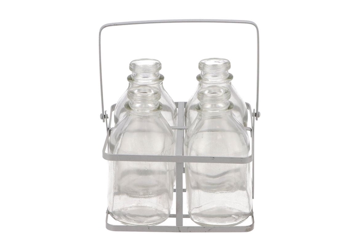 Metal Rack + 4-glass Bottles 12x12x12cm