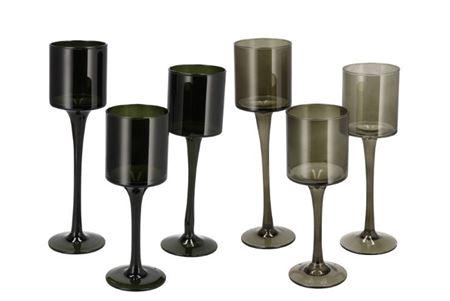 Jazz Green Candle Holder With Foot Ass P/3 8x20cm