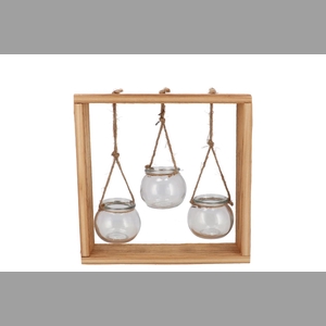 Polly Wood Rack 3 Glass Hanging 28x8x29cm