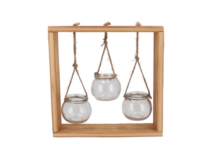 <h4>Polly Wood Rack 3 Glass Hanging 28x8x29cm</h4>
