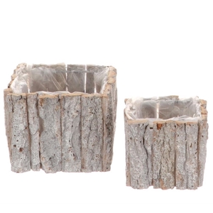 Wood Planter Bark S/2 d15*12cm