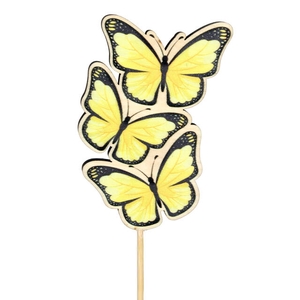 Pick butterfly Trio wood 8x5cm+12cm stick yellow