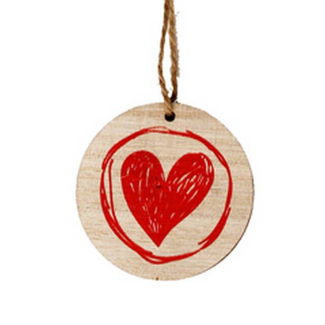 <h4>Hanger schijf + Paint hart hout 5.5cm rood</h4>